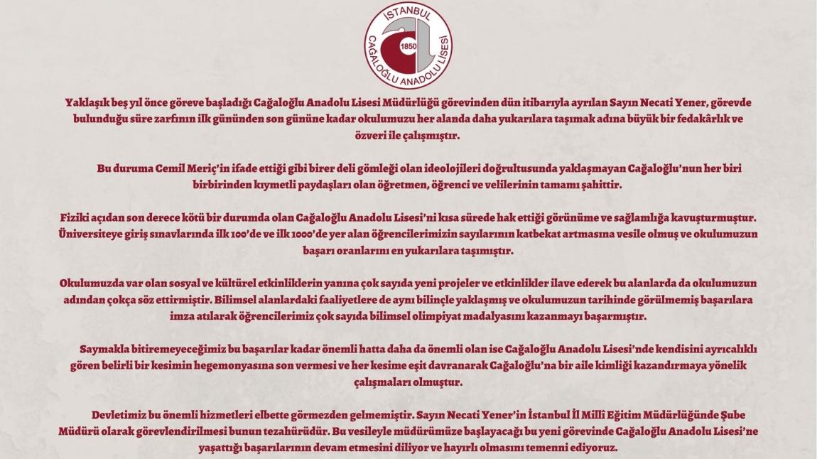 Okul Müdürümüz Necati Yener İstanbul İl Millî Eğitim Müdürlüğüne Şube Müdürü Olarak Görevlendirildi